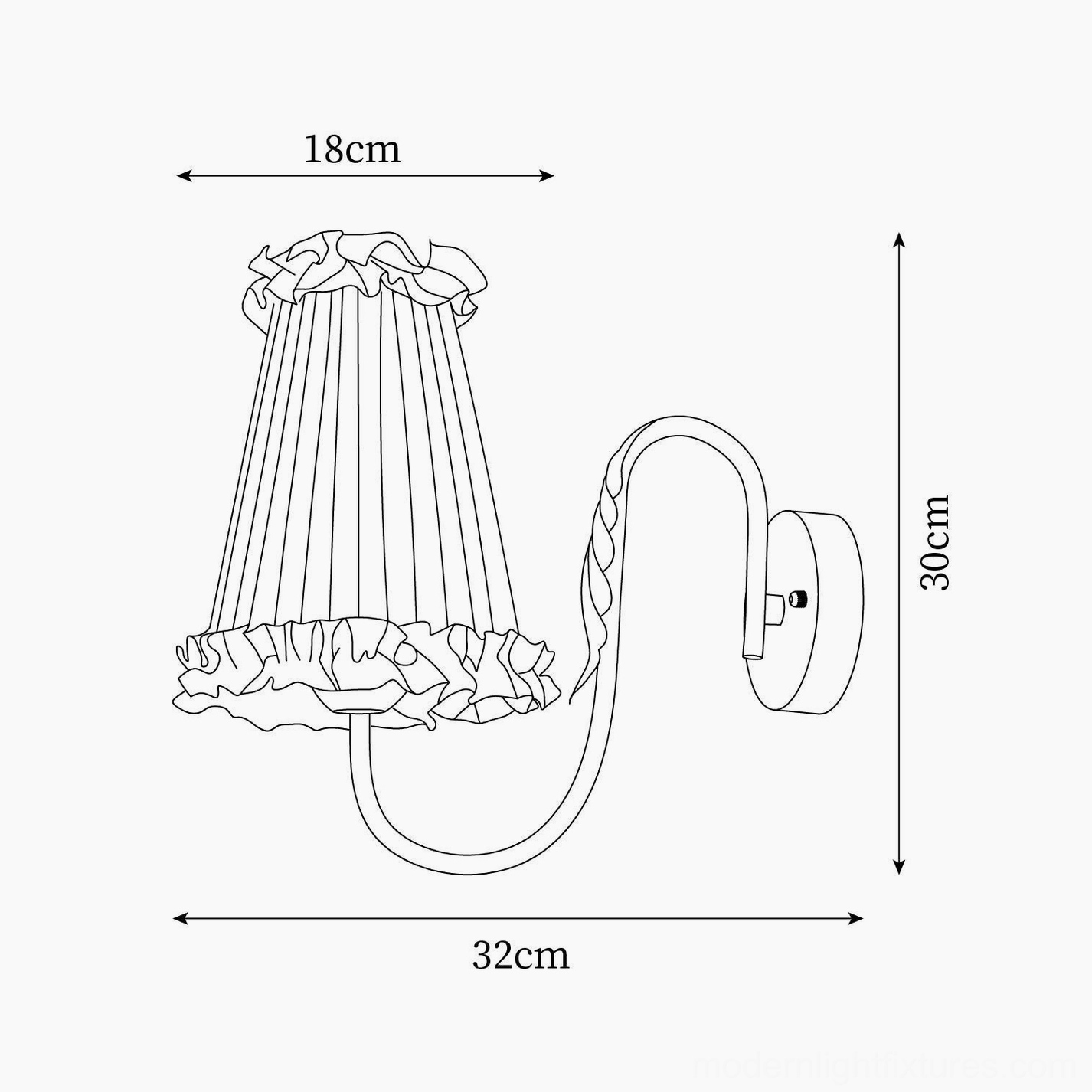 Technical orthographic drawing of brass wall sconce showing dimensions and specifications