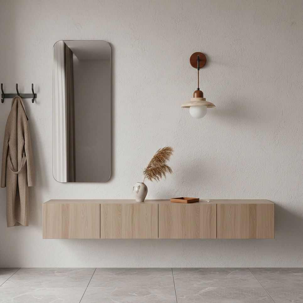 Brava natural stone wall lamp showing authentic travertine texture and material authenticity detail