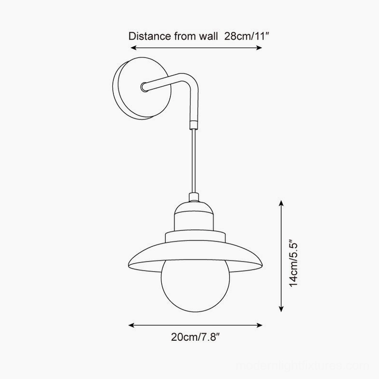 Brava wall sconce dimension and size specifications diagram with measurement annotations
