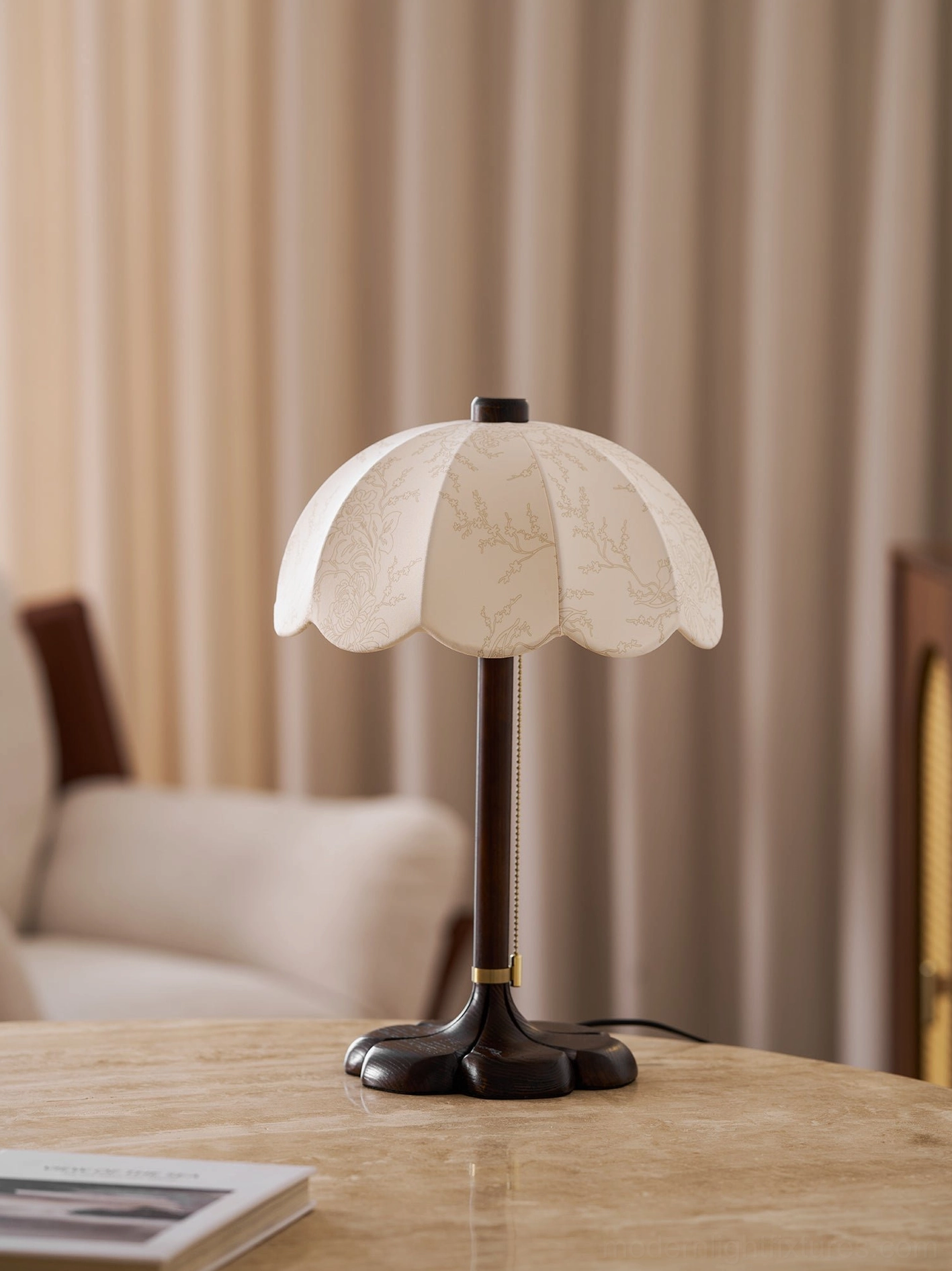 Brazoria table lamp with push-button switch and 32cm diameter shade for compact bedside placement