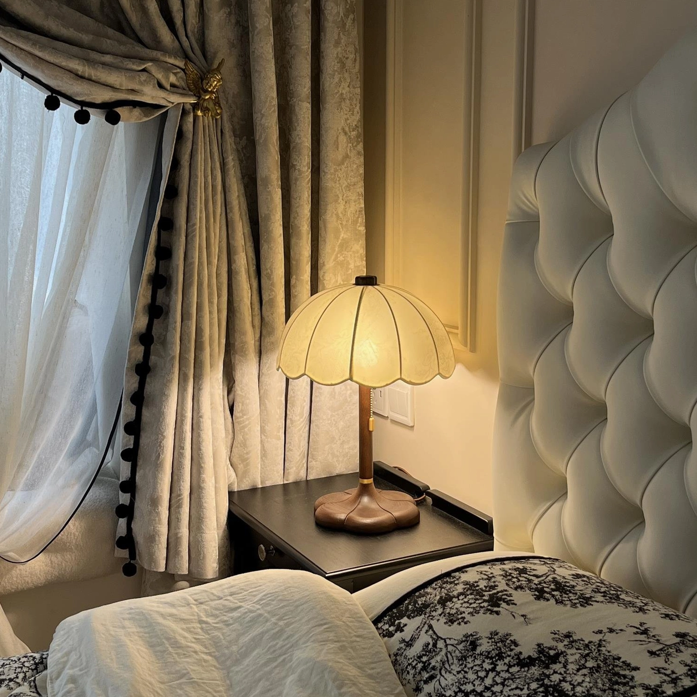 Brazoria table lamp with 59-inch power cord and plug switch for flexible bedroom placement