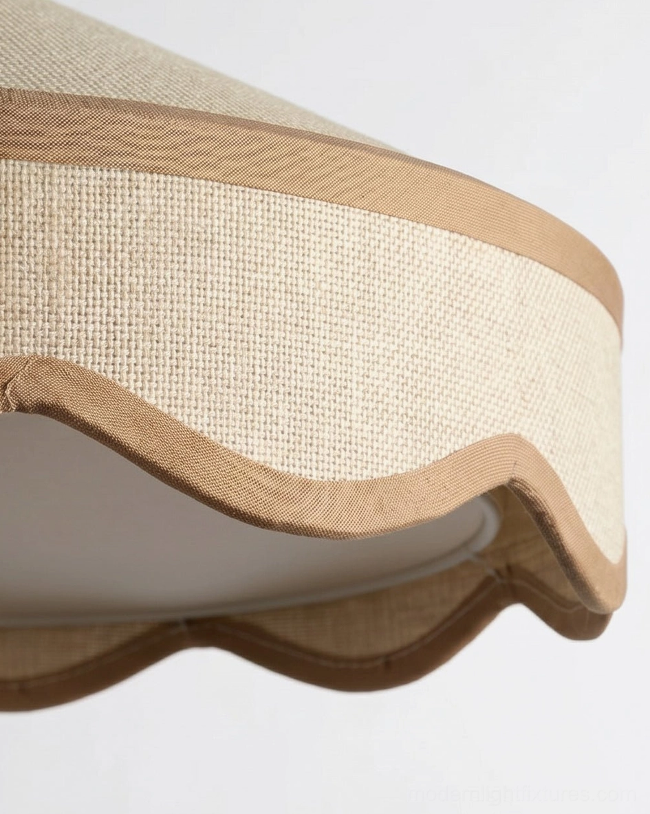 Breakfast nook pendant light featuring Mellune scalloped shade with soft warm ambient lighting
