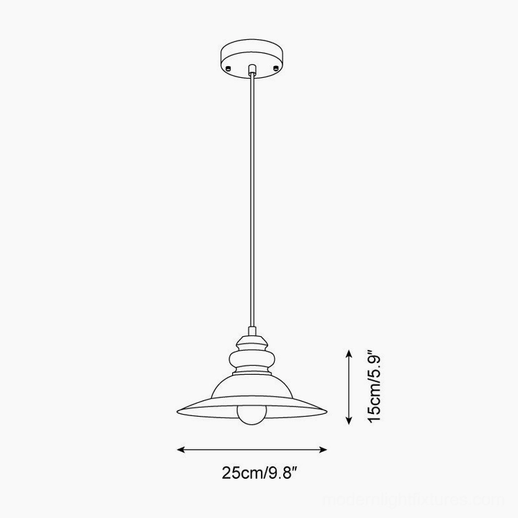 Brenna pendant light Model A technical specifications diagram showing 25cm diameter and 15cm height