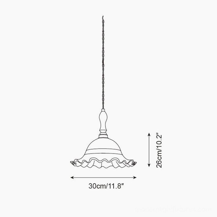 Technical line drawing side view of large Brielle pendant light, 30cm diameter specifications