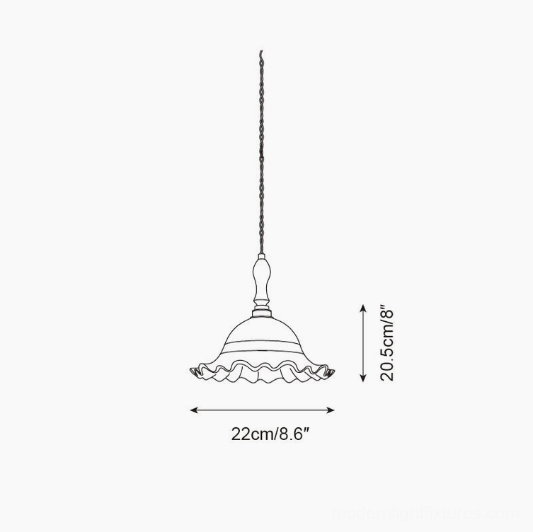 Technical line drawing side view of small Brielle pendant light, 22cm diameter specifications