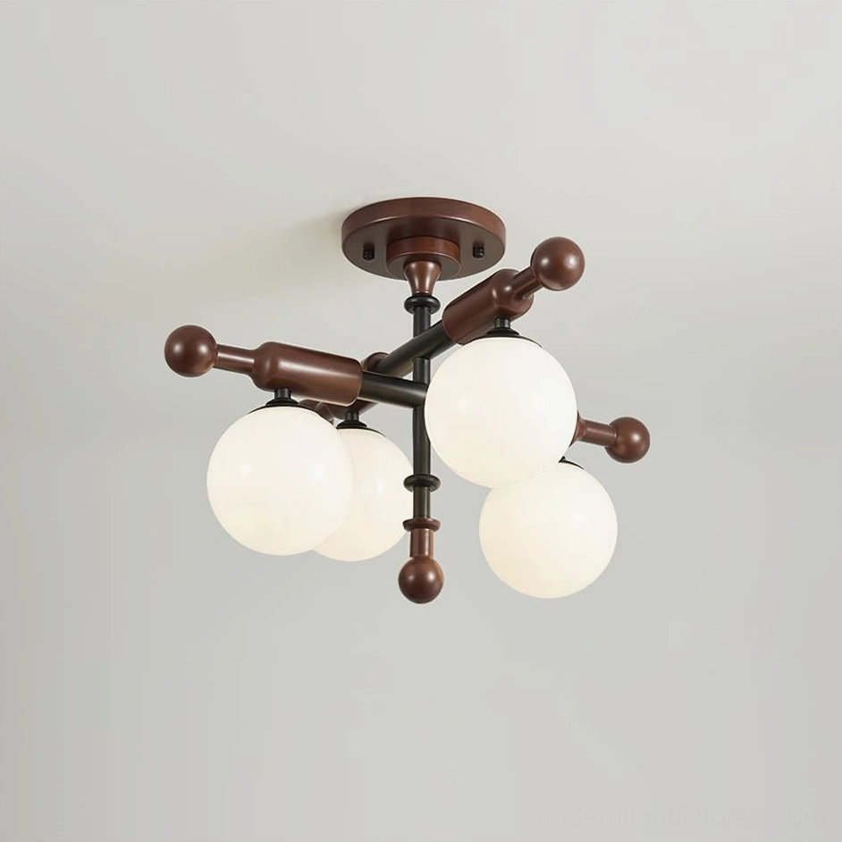 Briette 4-light compact sputnik ceiling light with dark metal base and globe shades, small space solution