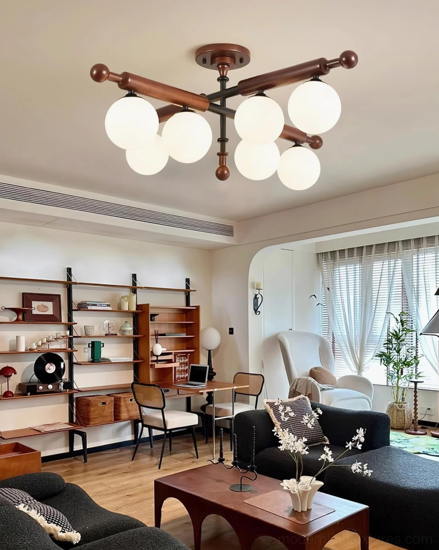 Briette atomic age sputnik globe ceiling light with branching arms, sculptural mid-century design