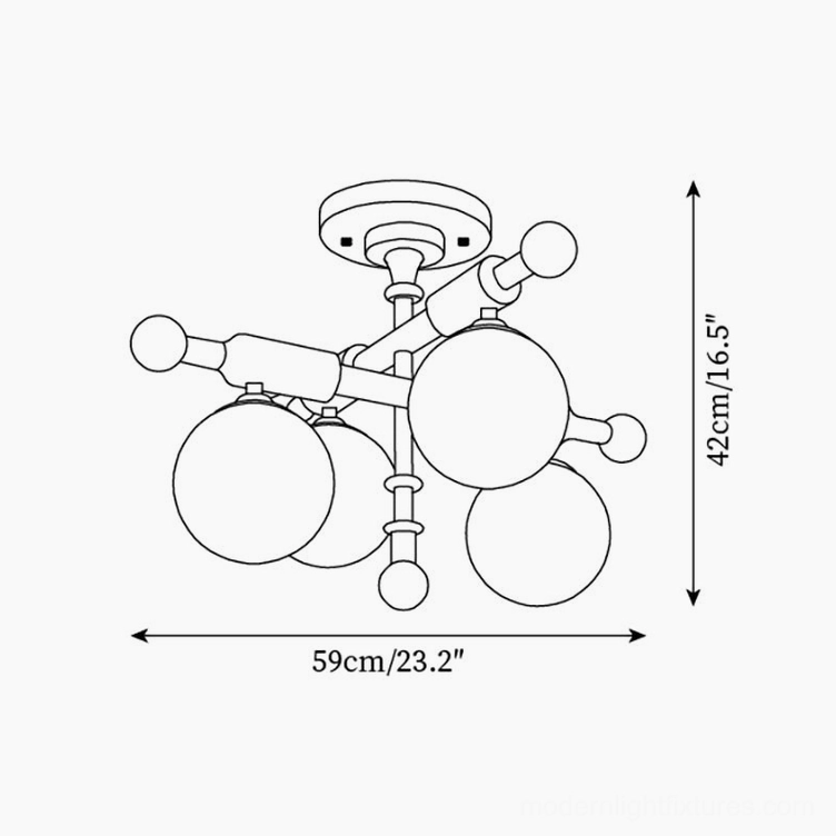 Briette ceiling light technical drawing specification sheet with dimensions 59cm wide 42cm height 8-light design