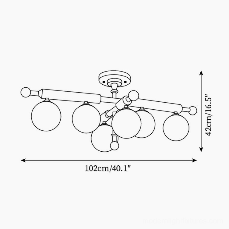Briette multi-globe sputnik ceiling light technical sketch orthographic front view specifications