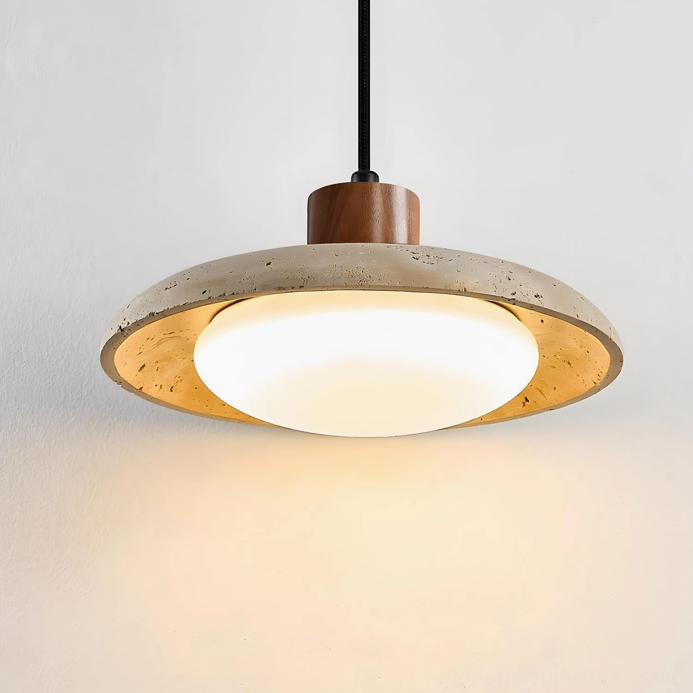 Multiple travertine pendant light configurations displayed showing single, dual, and triple options