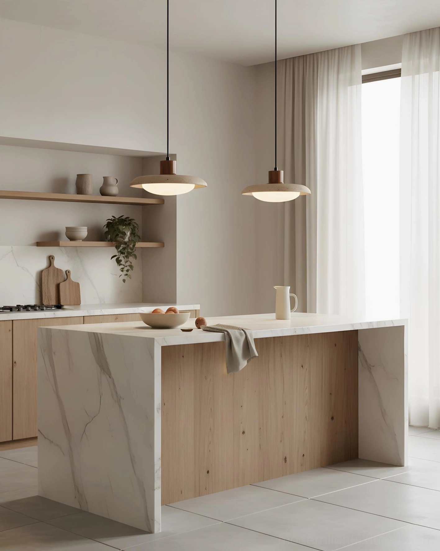 Brimwood travertine pendant light close-up showing natural stone texture and material characteristics