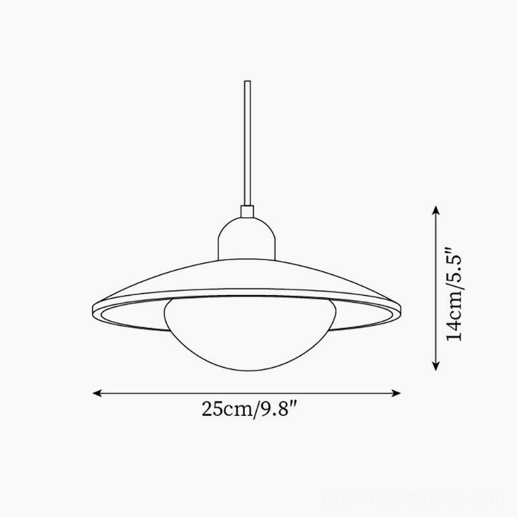 Technical schematic and dimension specifications for Brio travertine pendant light