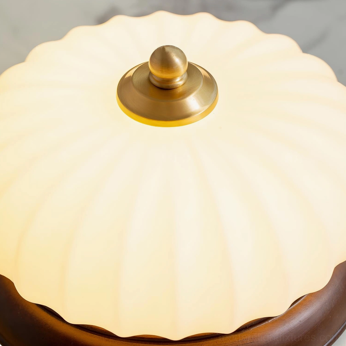 Brioche ceiling lamp artisanal fluted glass shade with organic sculptural form close-up
