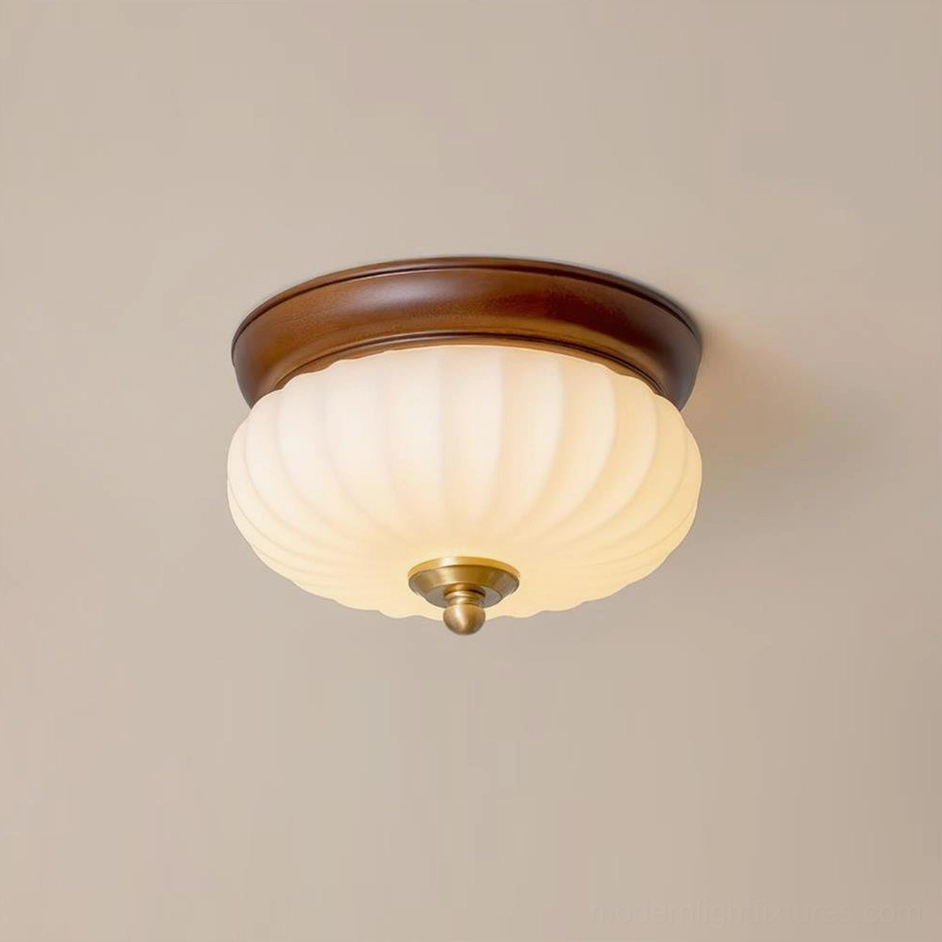 Brioche ribbed glass ceiling lamp side profile showing sculptural fluted dome shade detail