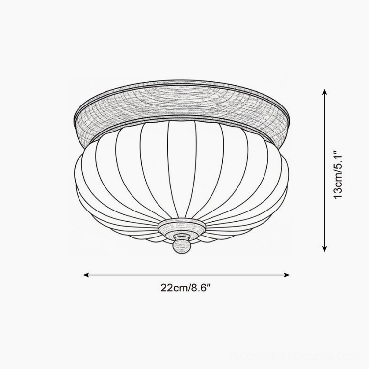 Brioche ceiling lamp technical orthographic specification diagram showing 22cm diameter and 13cm height