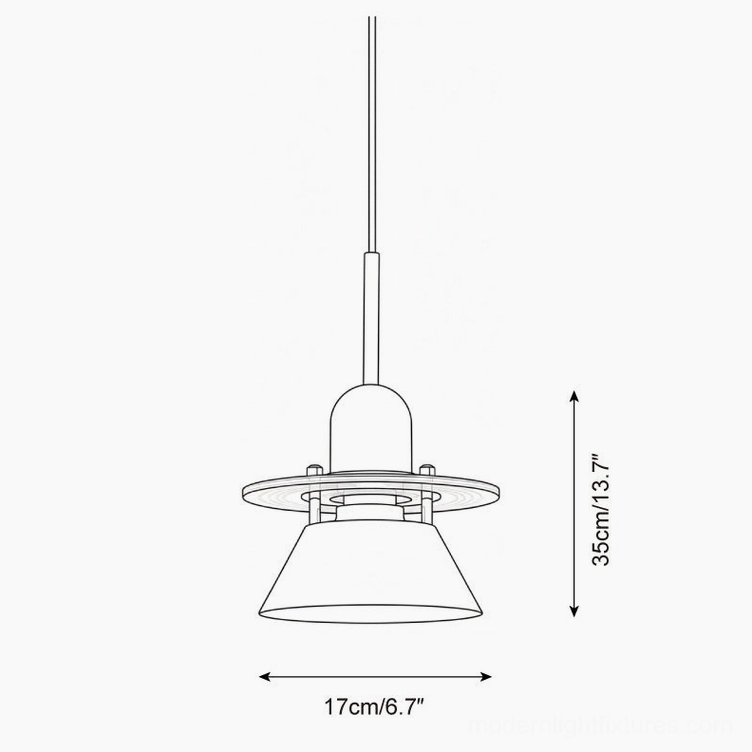 Technical line drawing of Briont pendant lamp showing dimensions 17cm diameter and 35cm height specifications