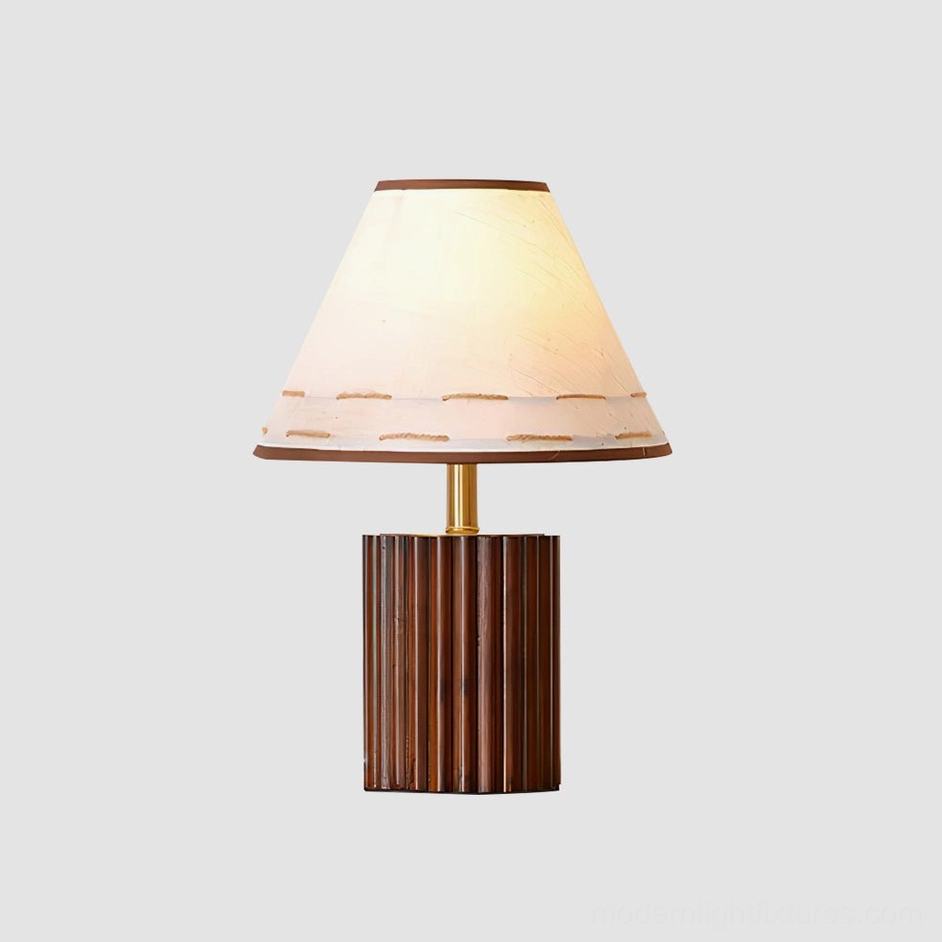Brooke wooden table lamp with rich walnut wood finish showcasing natural grain and fluted cylinder base design