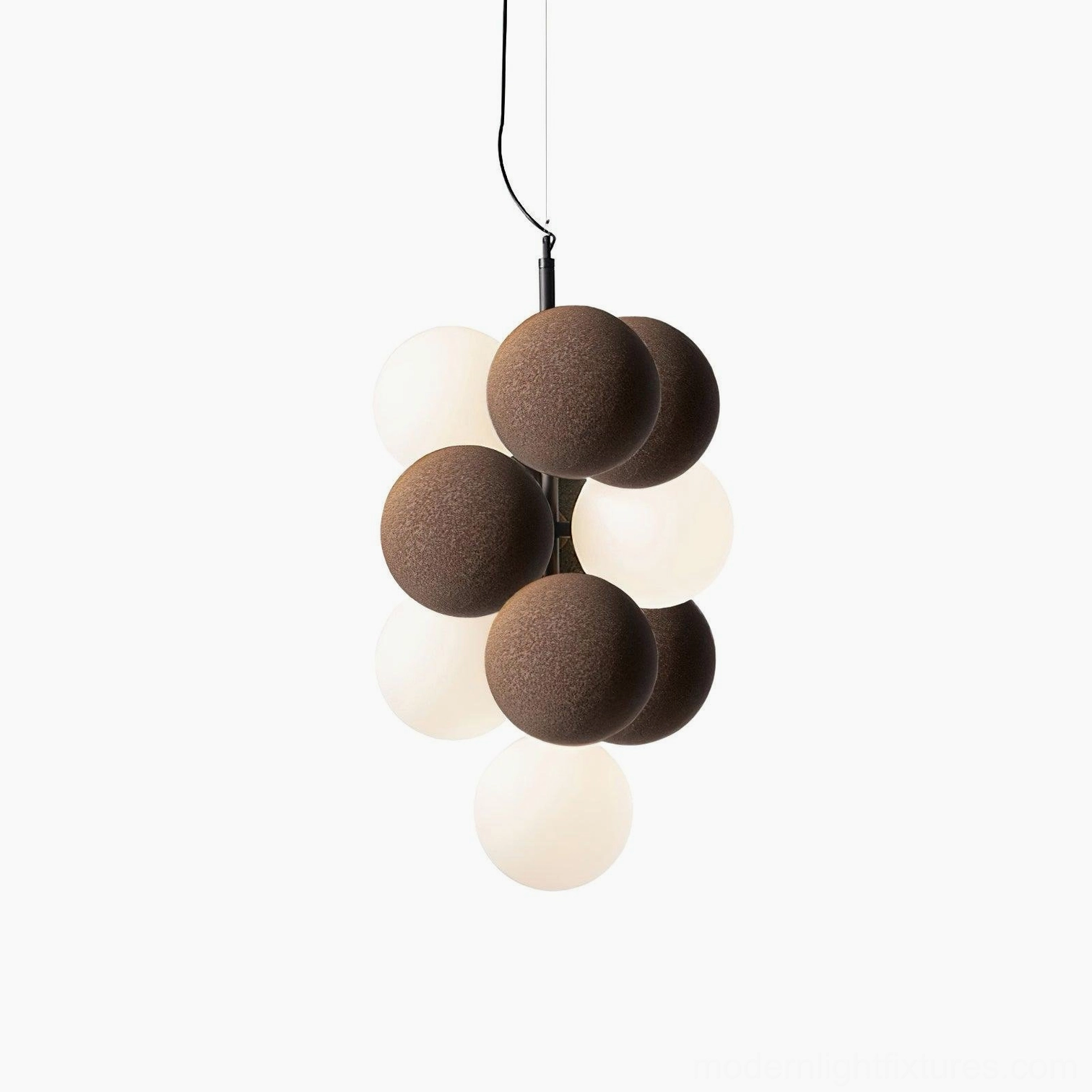 Warm brown tone bubble cluster pendant light architectural statement piece in Nordic style