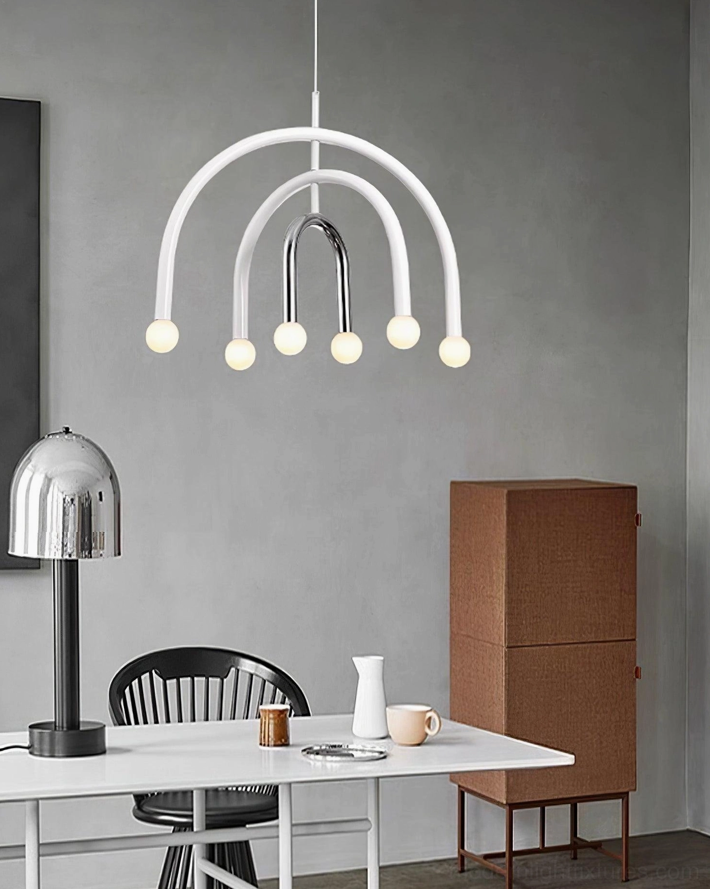 Brown coffee rainbow arc pendant light warm tone contemporary interior design