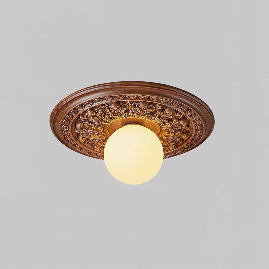 Contemporary resin ceiling light brown finish in bedroom above nightstand reading light