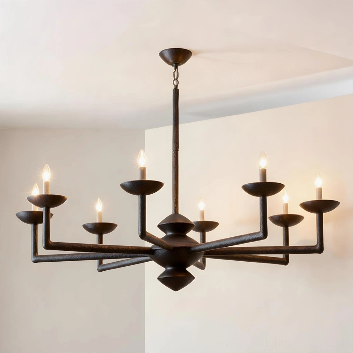 Brown sculptural multi-arm chandelier 152cm large statement size, warm neutral finish