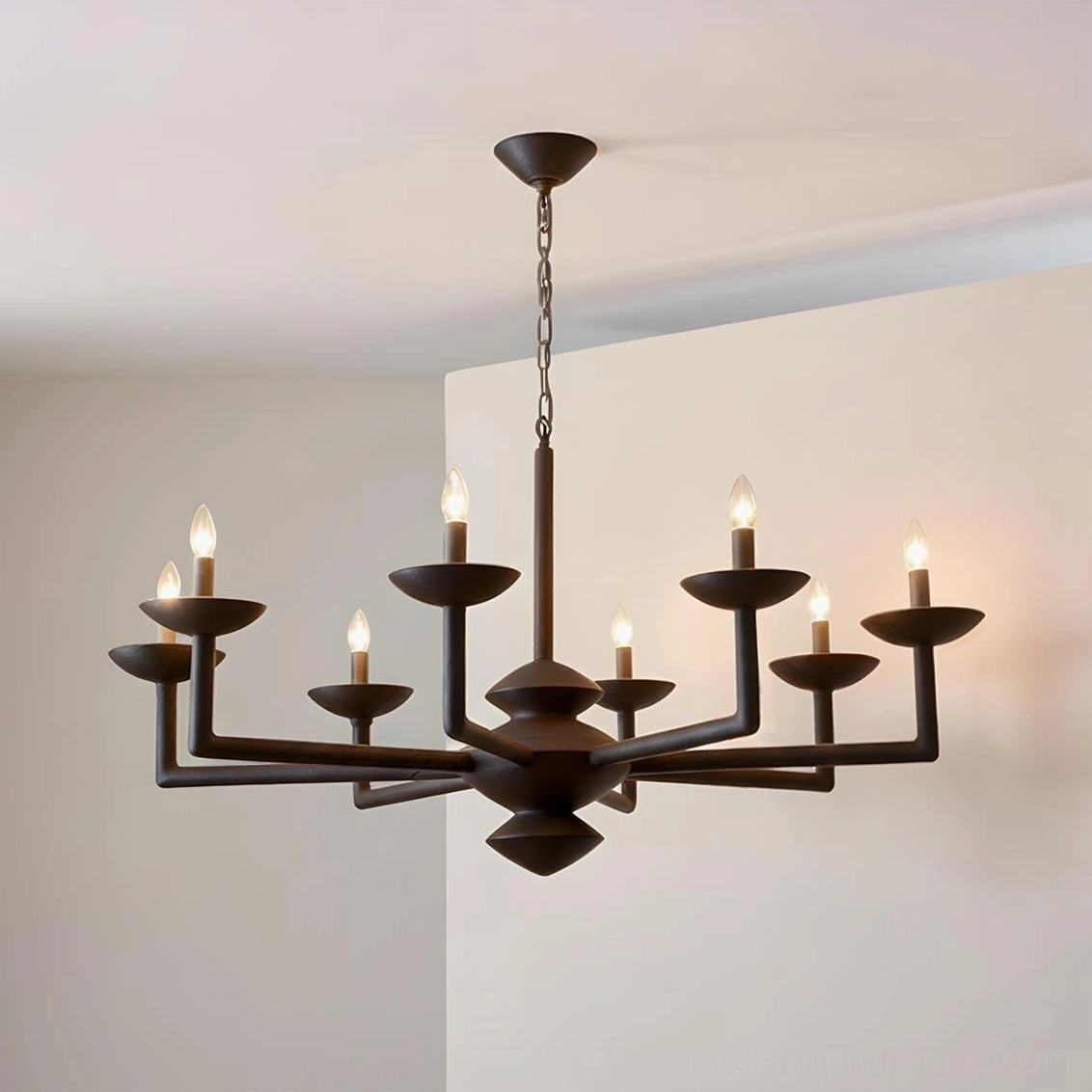 Brown sculptural vine chandelier 120cm compact size, warm-toned multi-arm pendant