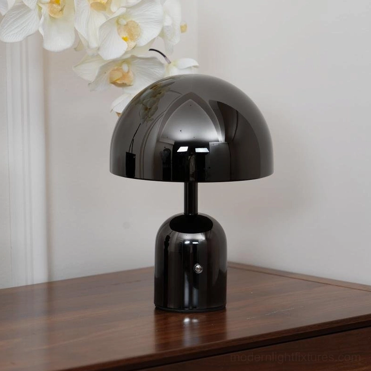 Black matte Brulee portable table lamp with integrated LED and built-in USB charging port