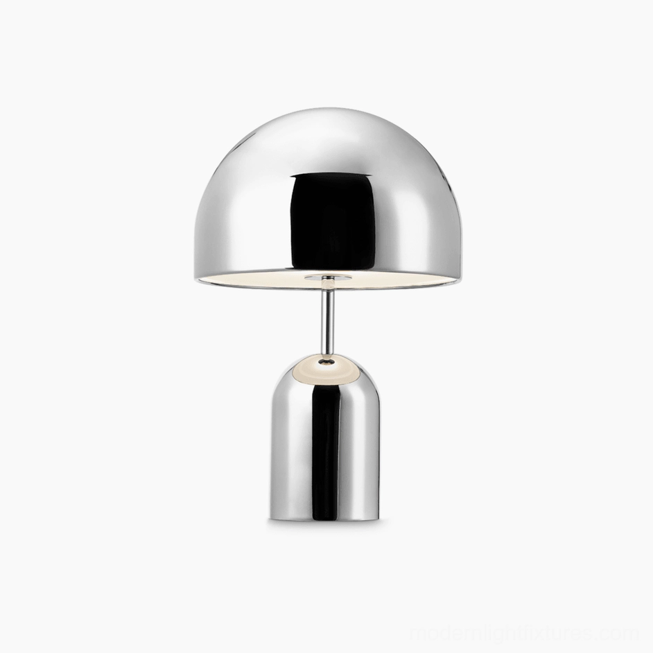 Chrome Brulee portable lamp with touch sensor control on minimalist white background