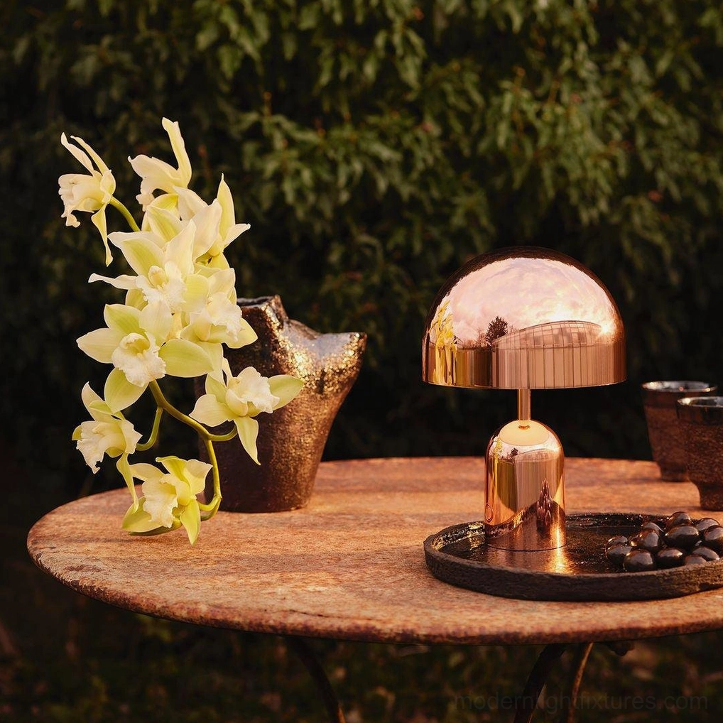 Gold Brulee modern table lamp displaying metallic finish and minimalist architectural design