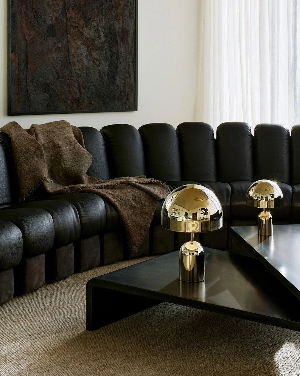 Gold Brulee table lamp with integrated LED non-replaceable design providing long-lasting illumination