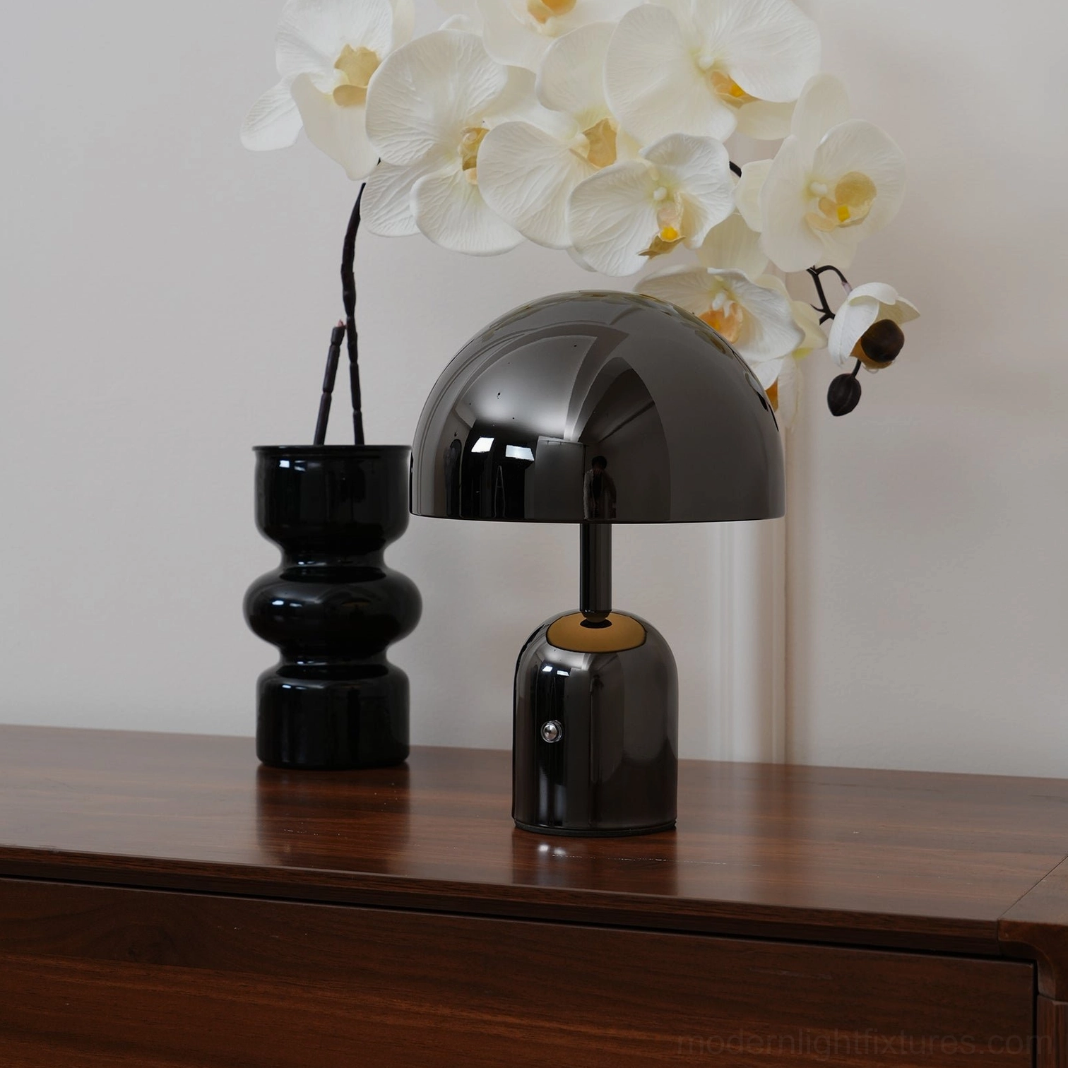 Gold finish Brulee table lamp showcasing high-gloss metallic surface and elegant dome shade