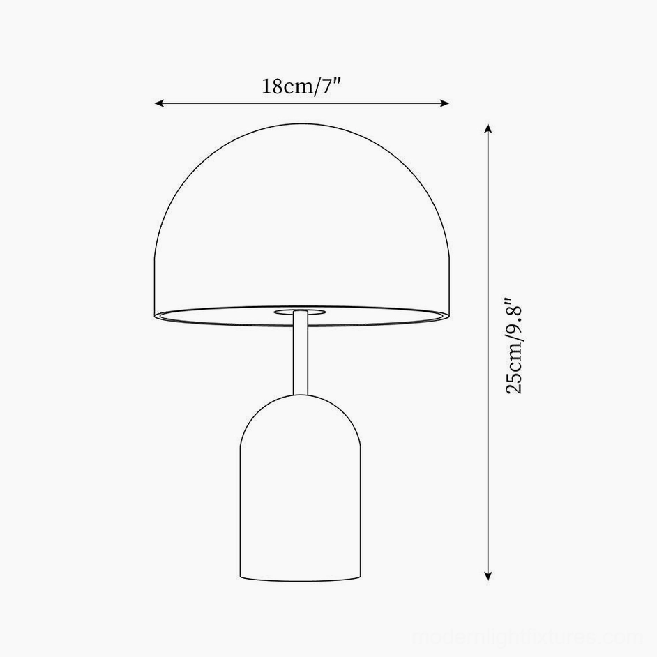 Technical schematic diagram of Brulee table lamp showing dimensions: 18cm diameter, 25cm height
