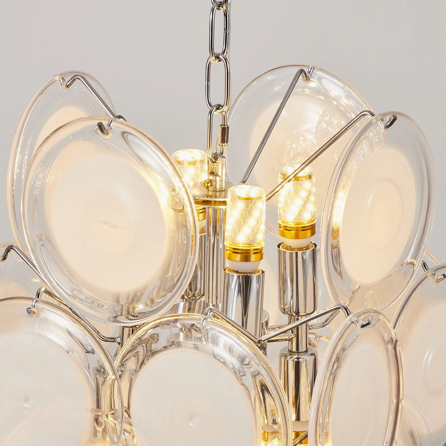 Brunelle pendant chandelier complete product view, 14.2 inch contemporary glass disc cluster light design