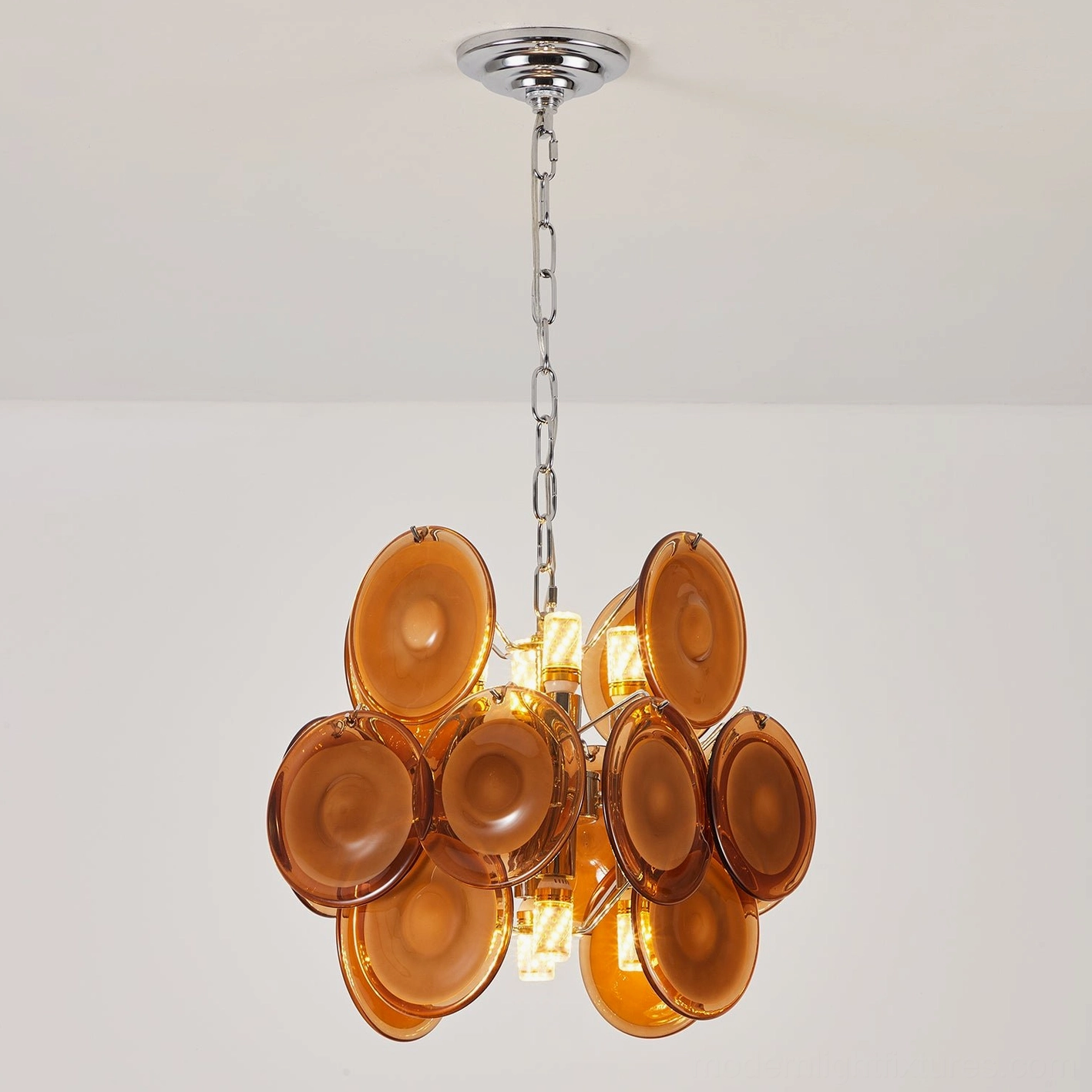 Brunelle pendant chandelier with glass disc cluster design, mid-century modern lighting fixture for contemporary interiors