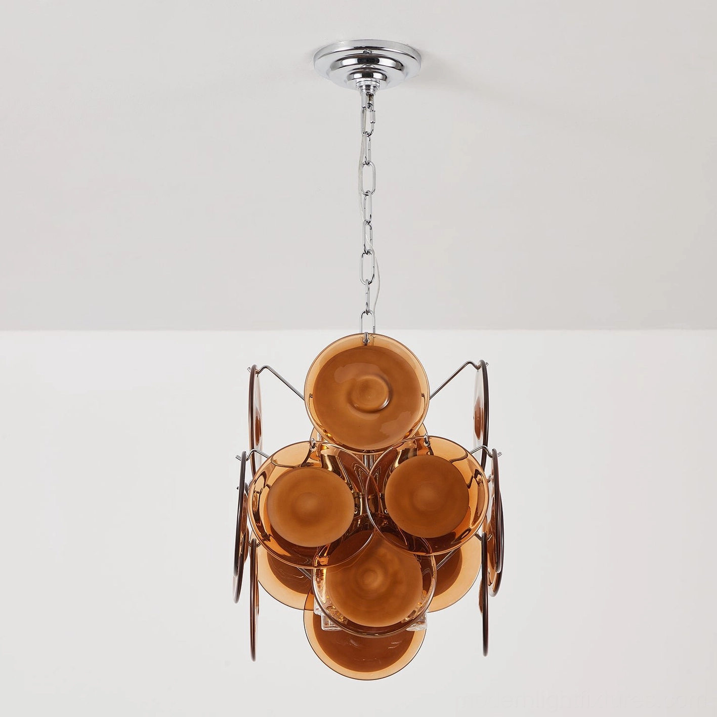 Brunelle pendant chandelier available colors chrome white amber, glass disc multi-finish light fixture options
