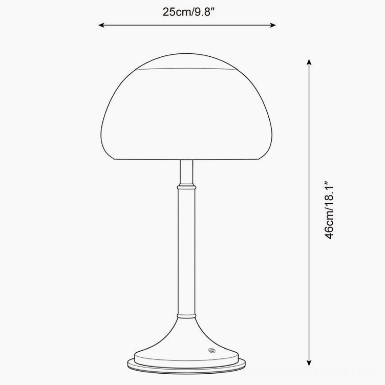 Brunello table lamp technical dimension diagram showing 25cm width and 46cm height specifications