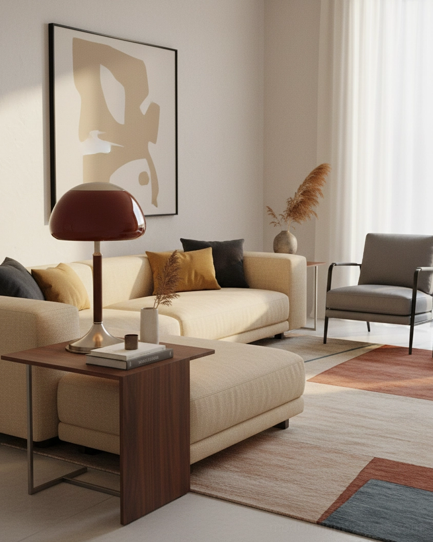 Brunello table lamp full product overview displaying integrated LED technology and compact 25cm width