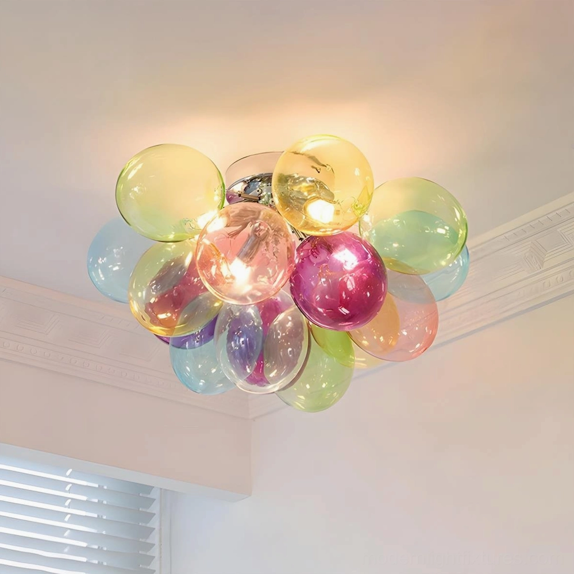 4-head bubble ceiling light fixture - 40cm multicolor glass orb pendant, chrome finish modern design
