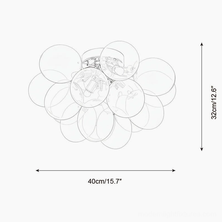 40cm bubble ceiling light fixture technical drawing - 4-head glass orb cluster dimension schematic