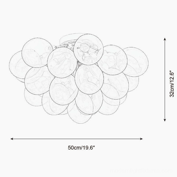50cm bubble ceiling light fixture technical drawing - 6-head glass orb cluster dimension schematic