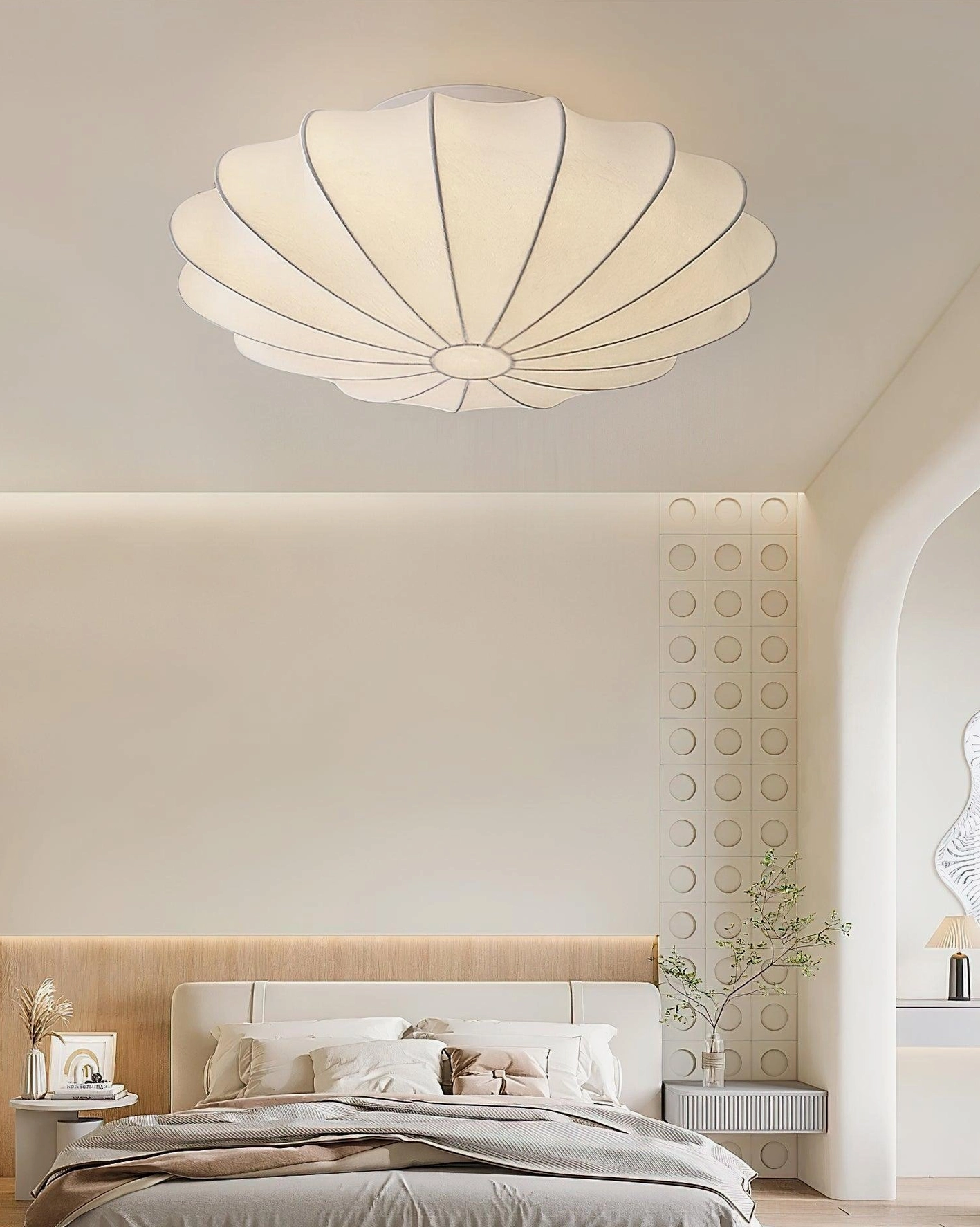 Modern bubble light under ceiling showing mounting canopy metal construction and attachment system