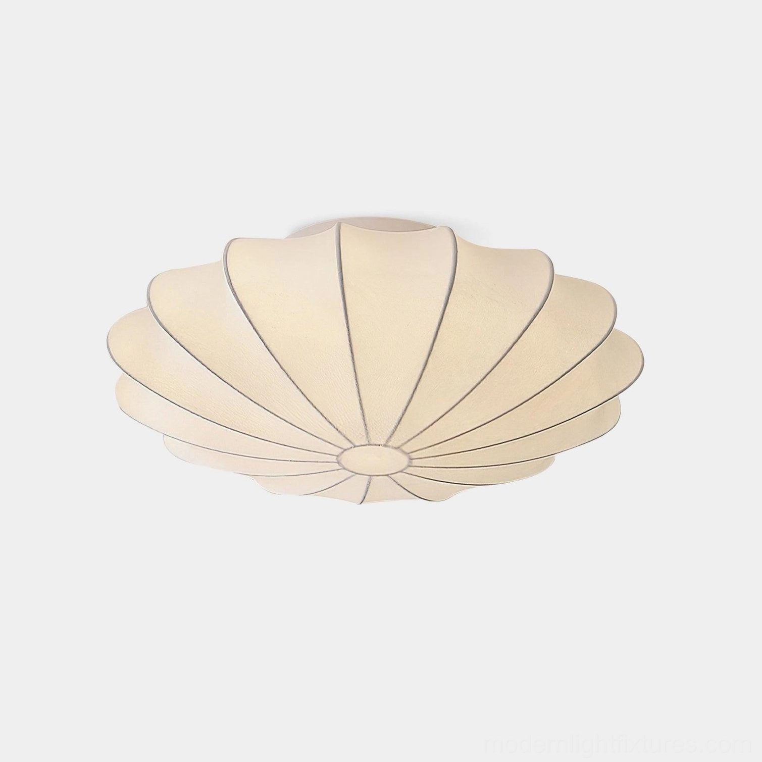 Bubble ceiling light warm color tone showing cream white silk shade with light diffusion effect