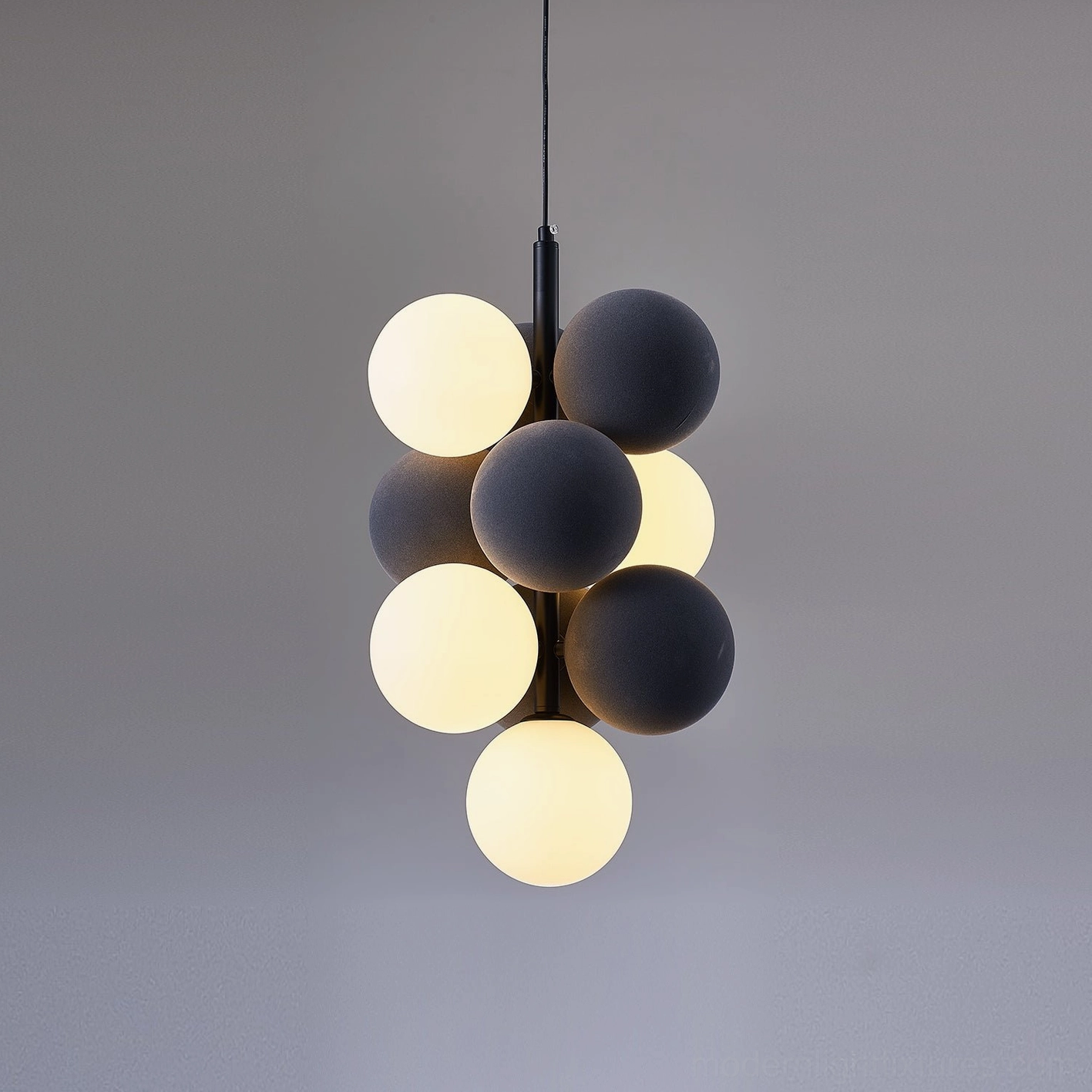 Bubble pendant light fixture showing G9 socket compatibility and electrical specifications