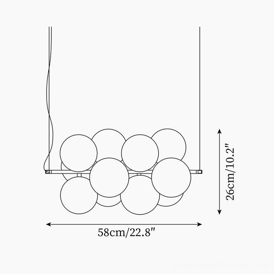 Linear horizontal bubble pendant light technical diagram showing 58cm width and 26cm height specifications