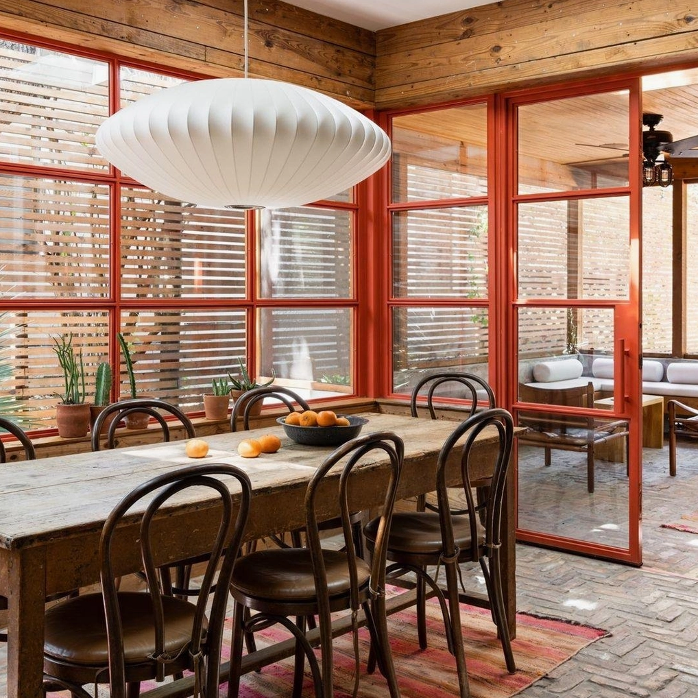 Bubble pendant light with steel frame - modern fixture construction detail