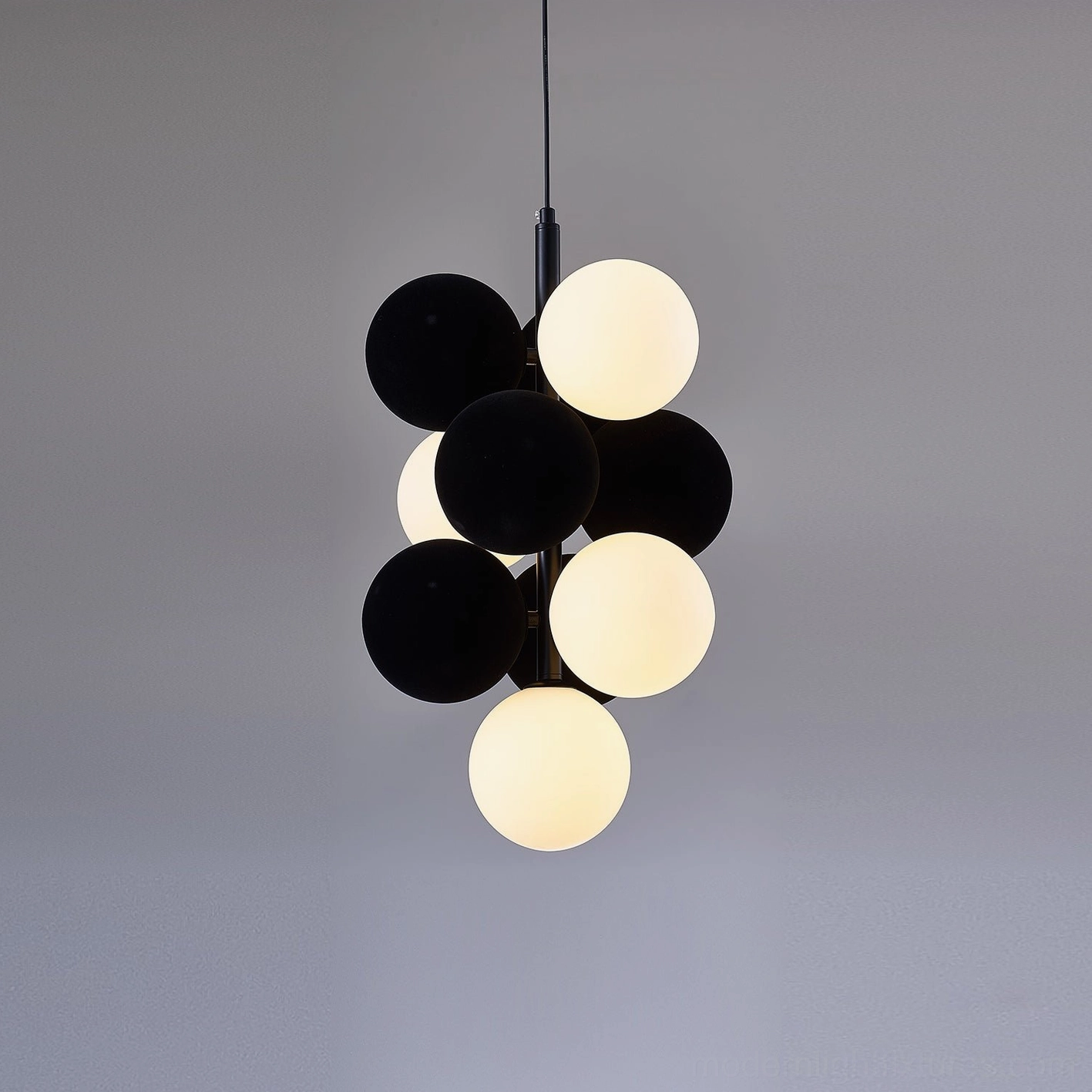 Dimensions and specifications for vertical compact bubble pendant light configuration
