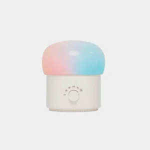 Bubble frosted table lamp with gradient pink-blue shade and white minimalist base on clean white background, mushroom-shaped modern design