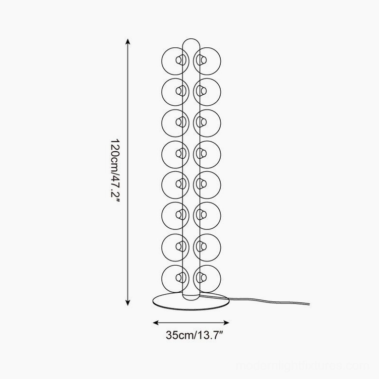 Bubbles floor lamp technical schematic dimensions 120cm height 35cm width specifications line drawing