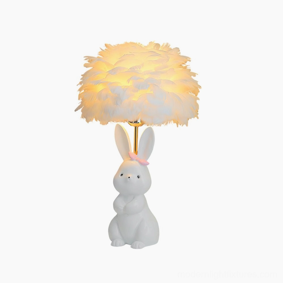 Soft-glowing pastel bunny feather lamp creating warm ambiance in children's bedroom space