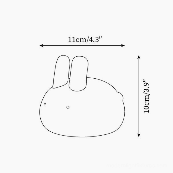 Bunny night light dimension sketch showing 11cm width and 10cm height specifications